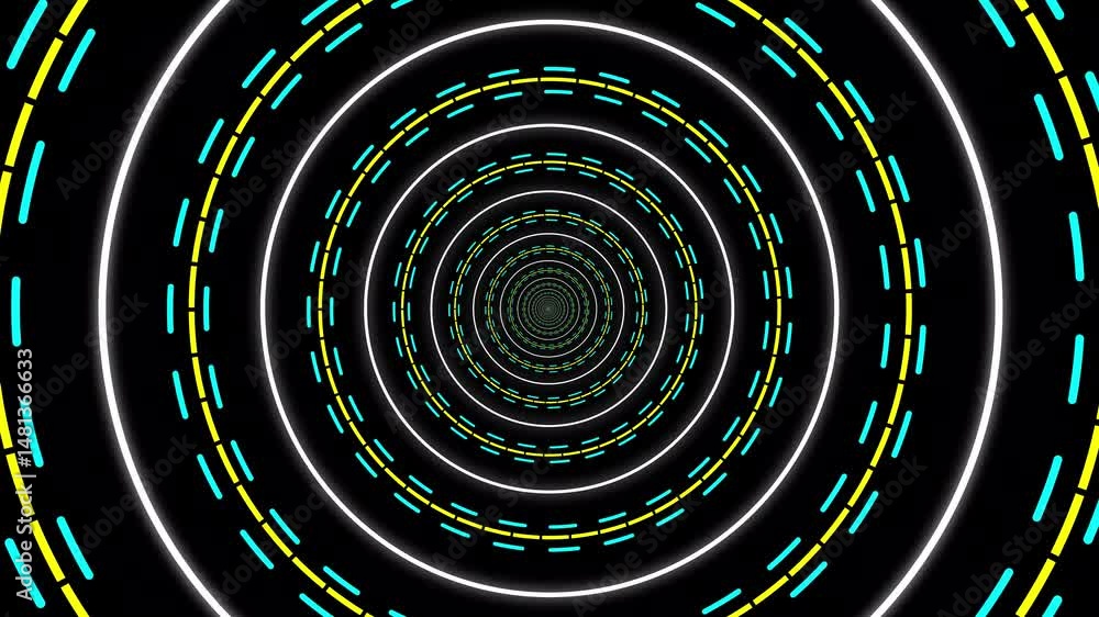 Poster abstract tunnel illusion with repeating geometric shapes creating hypnotic visual effects in a black