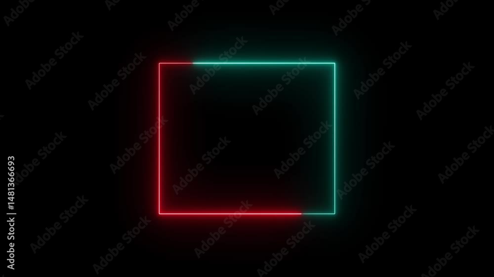Poster glowing square frame or border line. animated square with neon lights forming an abstract geometric 