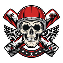 Design a vintage biker patch showcasing twin exhaust pipes, flames, and a classic motorcycle silhouette.  Include distressed textures and bold lettering.