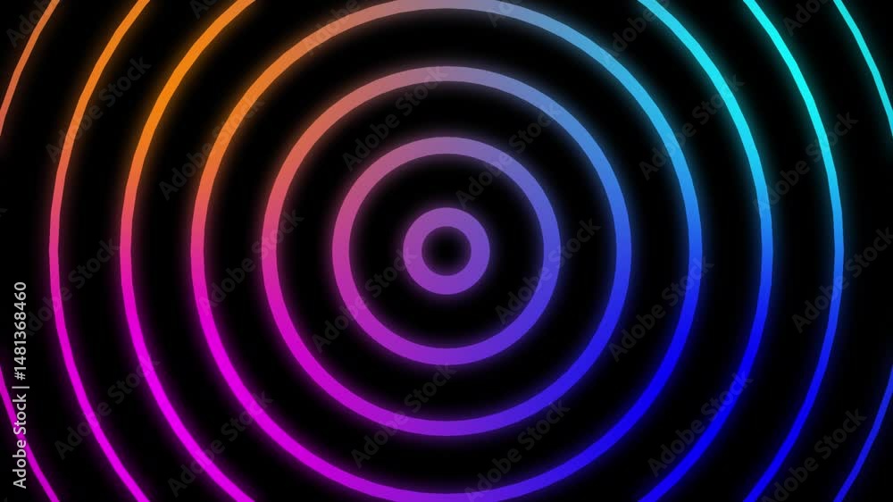 Poster abstract animated glowing concentric circles in a dynamic array with colorful gradient illumination 