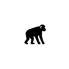 Simple Monkey Silhouette Icon on White Background