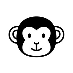 Minimalist Monkey Face Icon - Black and White Vector