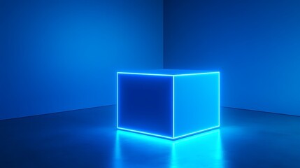 Neon blue cube in corner