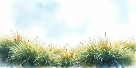Obraz premium Summer grass and bush reflection with empty sky space
