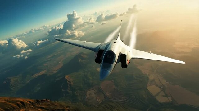 The jet soared swiftly through the sky, leaving a trail of white vapor in its powerful wake.
