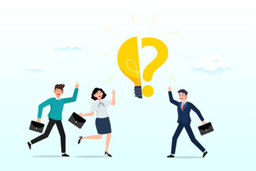 Businessman make idea from question mark, solving problem, critical thinking root cause analysis to solution, answering question or success resolve issues, discover opportunity, creativity concept