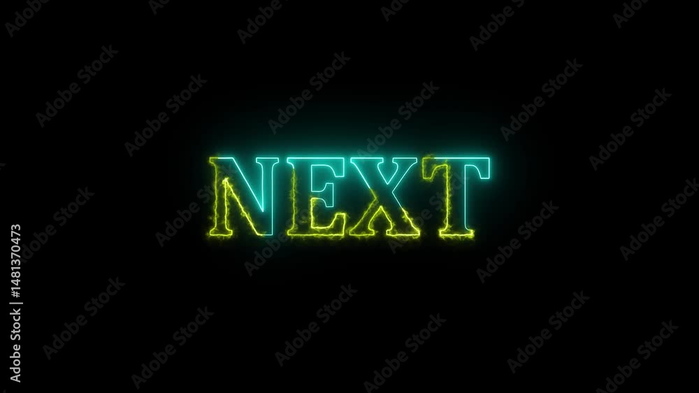 Poster animated glowing neon next text on black background for transitions and futuristic content