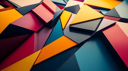 Fototapeta premium Abstract geometric shapes in vibrant hues, overlapping and interweaving.