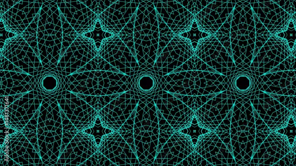 Poster abstract geometric pattern animation featuring intersecting lines and shapes in a repeating kaleidos