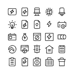 Energy saving and efficiency editable stroke outline icons set isolated on white background flat vector illustration. Alternative energy sources vector linear icons set. Ecology renewable energy .