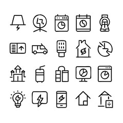 Energy saving and efficiency editable stroke outline icons set isolated on white background flat vector illustration. Alternative energy sources vector linear icons set. Ecology renewable energy .