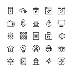 Energy saving and efficiency editable stroke outline icons set isolated on white background flat vector illustration. Alternative energy sources vector linear icons set. Ecology renewable energy .