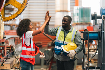 African American industrial experts inspection collaborate in factory, machinery technical...