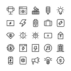 Energy saving and efficiency editable stroke outline icons set isolated on white background flat vector illustration. Alternative energy sources vector linear icons set. Ecology renewable energy .