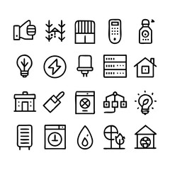 Energy saving and efficiency editable stroke outline icons set isolated on white background flat vector illustration. Alternative energy sources vector linear icons set. Ecology renewable energy .