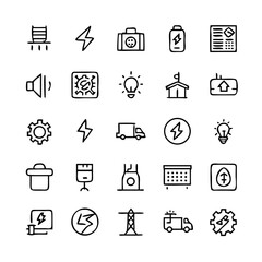 Energy saving and efficiency editable stroke outline icons set isolated on white background flat vector illustration. Alternative energy sources vector linear icons set. Ecology renewable energy .