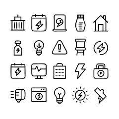 Energy saving and efficiency editable stroke outline icons set isolated on white background flat vector illustration. Alternative energy sources vector linear icons set. Ecology renewable energy .