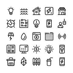 Energy saving and efficiency editable stroke outline icons set isolated on white background flat vector illustration. Alternative energy sources vector linear icons set. Ecology renewable energy .