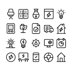 Energy saving and efficiency editable stroke outline icons set isolated on white background flat vector illustration. Alternative energy sources vector linear icons set. Ecology renewable energy .