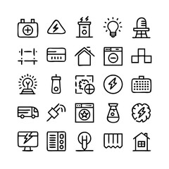 Energy saving and efficiency editable stroke outline icons set isolated on white background flat vector illustration. Alternative energy sources vector linear icons set. Ecology renewable energy .