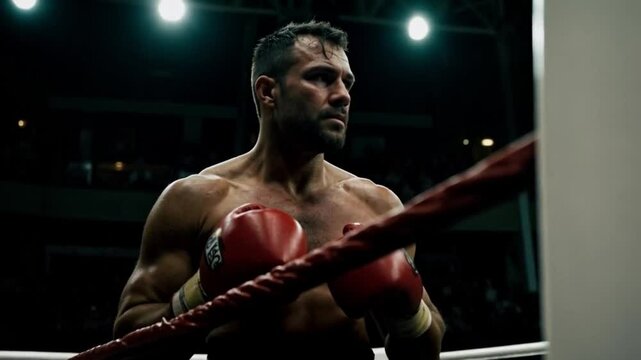 The man in boxing gloves moved swiftly, throwing powerful punches with focused determination.
