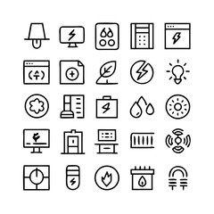 Energy saving and efficiency editable stroke outline icons set isolated on white background flat vector illustration. Alternative energy sources vector linear icons set. Ecology renewable energy .