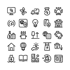 Energy saving and efficiency editable stroke outline icons set isolated on white background flat vector illustration. Alternative energy sources vector linear icons set. Ecology renewable energy .