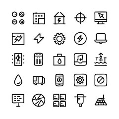 Energy saving and efficiency editable stroke outline icons set isolated on white background flat vector illustration. Alternative energy sources vector linear icons set. Ecology renewable energy .