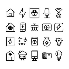 Energy saving and efficiency editable stroke outline icons set isolated on white background flat vector illustration. Alternative energy sources vector linear icons set. Ecology renewable energy .