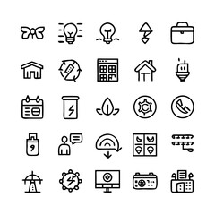 Energy saving and efficiency editable stroke outline icons set isolated on white background flat vector illustration. Alternative energy sources vector linear icons set. Ecology renewable energy .