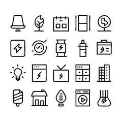 Energy saving and efficiency editable stroke outline icons set isolated on white background flat vector illustration. Alternative energy sources vector linear icons set. Ecology renewable energy .