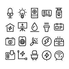 Energy saving and efficiency editable stroke outline icons set isolated on white background flat vector illustration. Alternative energy sources vector linear icons set. Ecology renewable energy .