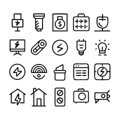 Energy saving and efficiency editable stroke outline icons set isolated on white background flat vector illustration. Alternative energy sources vector linear icons set. Ecology renewable energy .