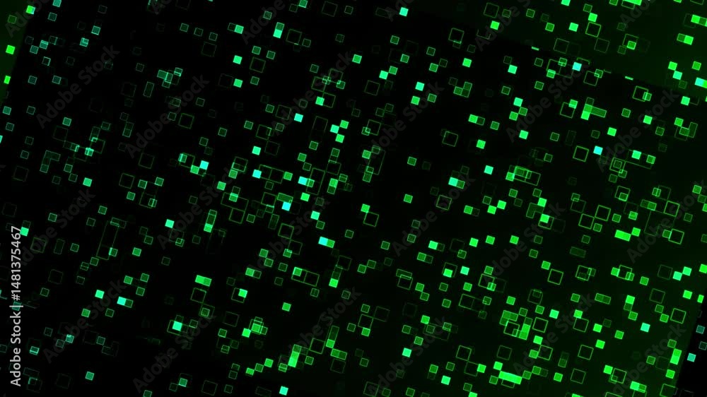 Poster abstract green square grid on black background representing technology data flow network cyber secur