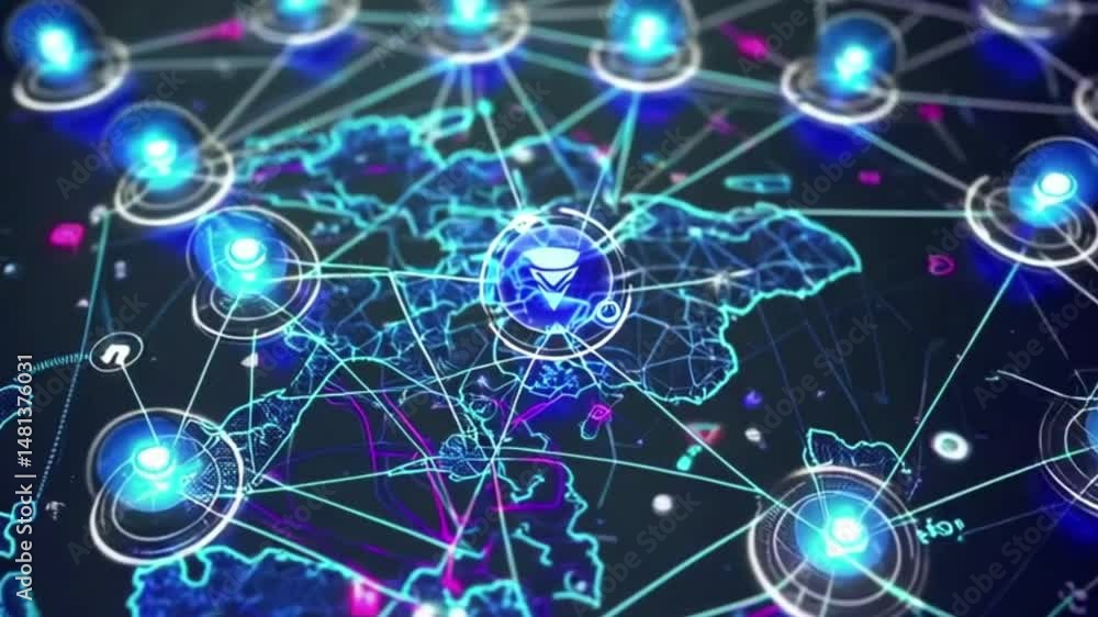 Poster a blue globe with a network of lines connecting it