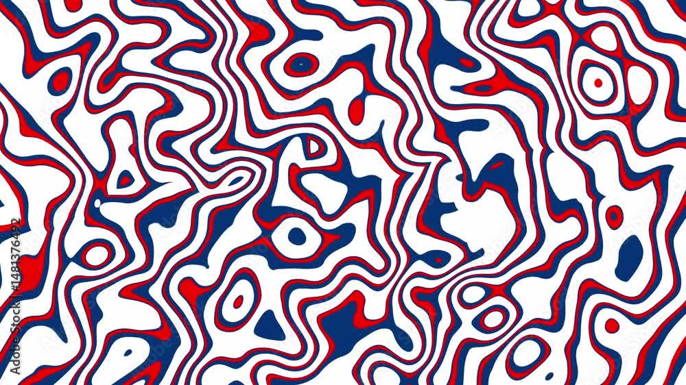 Poster abstract fluid art pattern with red blue and white colors creating a wavy visual effect and aestheti