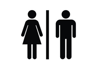 Bathroom sign silhouette. This image displays a standard restroom symbol with black figures for female and male, separated by a line, indicating public toilets. Vector clipart illustration design.