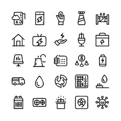 Energy saving and efficiency editable stroke outline icons set isolated on white background flat vector illustration. Alternative energy sources vector linear icons set. Ecology renewable energy .