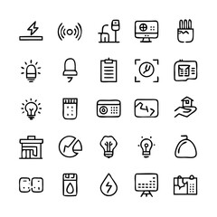 Energy saving and efficiency editable stroke outline icons set isolated on white background flat vector illustration. Alternative energy sources vector linear icons set. Ecology renewable energy .