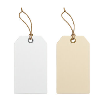 Pair of tags, white and beige isolated on transparent background