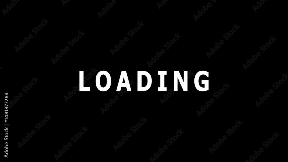 Poster simple modern graphic animation featuring white loading text on a solid black background ideal for m