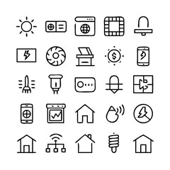 Energy saving and efficiency editable stroke outline icons set isolated on white background flat vector illustration. Alternative energy sources vector linear icons set. Ecology renewable energy .