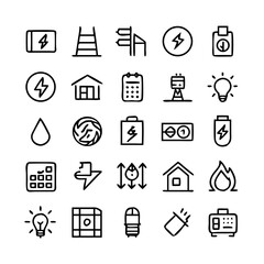 Energy saving and efficiency editable stroke outline icons set isolated on white background flat vector illustration. Alternative energy sources vector linear icons set. Ecology renewable energy .