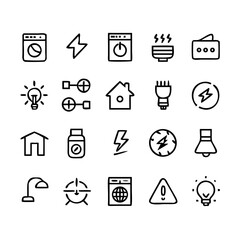 Energy saving and efficiency editable stroke outline icons set isolated on white background flat vector illustration. Alternative energy sources vector linear icons set. Ecology renewable energy .