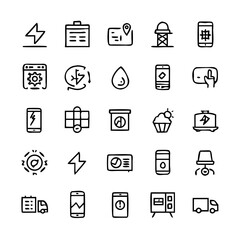 Energy saving and efficiency editable stroke outline icons set isolated on white background flat vector illustration. Alternative energy sources vector linear icons set. Ecology renewable energy .
