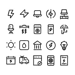Energy saving and efficiency editable stroke outline icons set isolated on white background flat vector illustration. Alternative energy sources vector linear icons set. Ecology renewable energy .