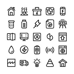 Energy saving and efficiency editable stroke outline icons set isolated on white background flat vector illustration. Alternative energy sources vector linear icons set. Ecology renewable energy .