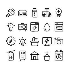 Energy saving and efficiency editable stroke outline icons set isolated on white background flat vector illustration. Alternative energy sources vector linear icons set. Ecology renewable energy .
