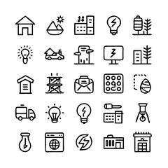 Energy saving and efficiency editable stroke outline icons set isolated on white background flat vector illustration. Alternative energy sources vector linear icons set. Ecology renewable energy .