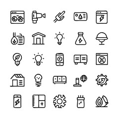 Energy saving and efficiency editable stroke outline icons set isolated on white background flat vector illustration. Alternative energy sources vector linear icons set. Ecology renewable energy .